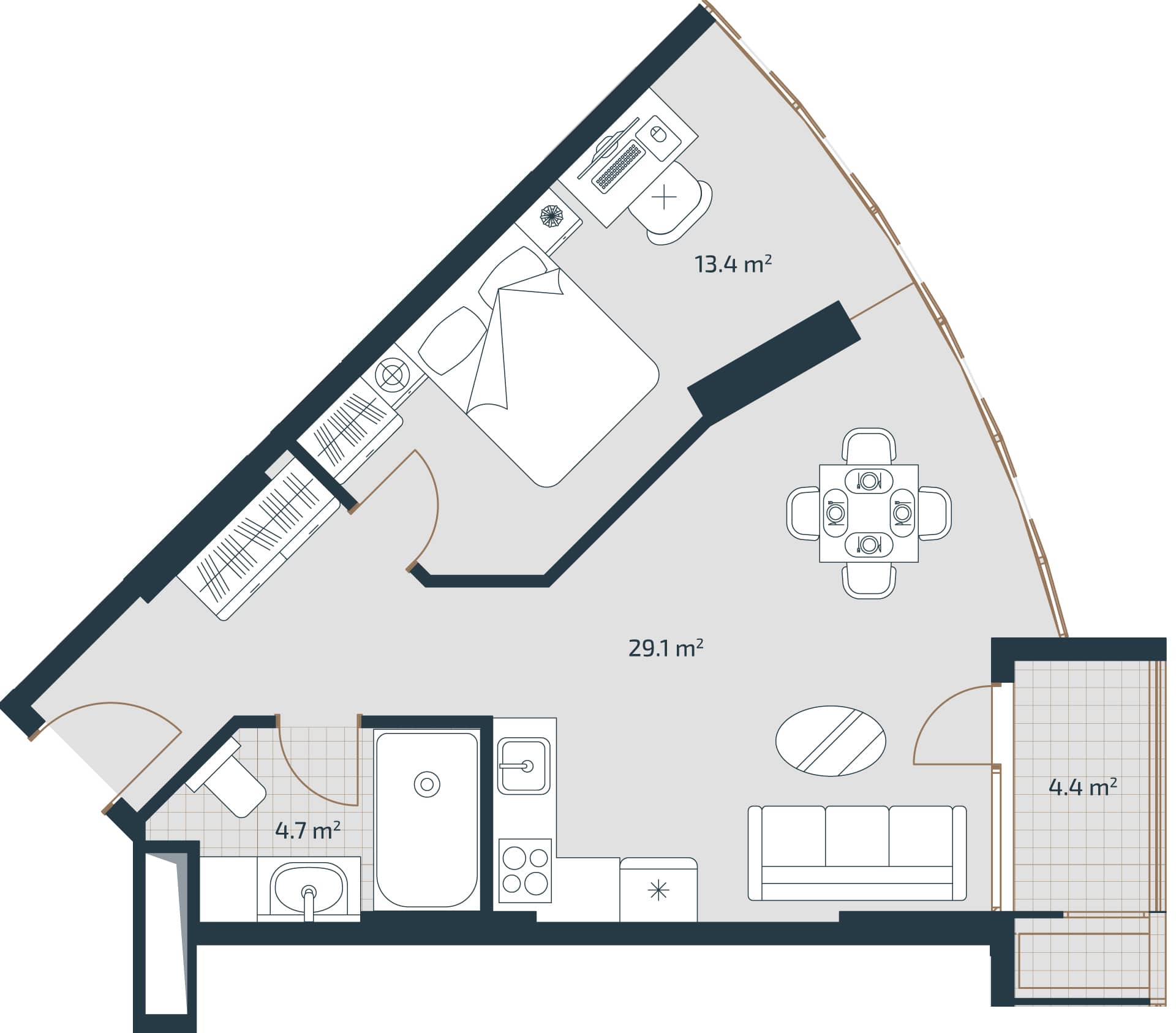 1-bedroom apartment, 51.6 m², Floor 20 in "Artex Parkline"