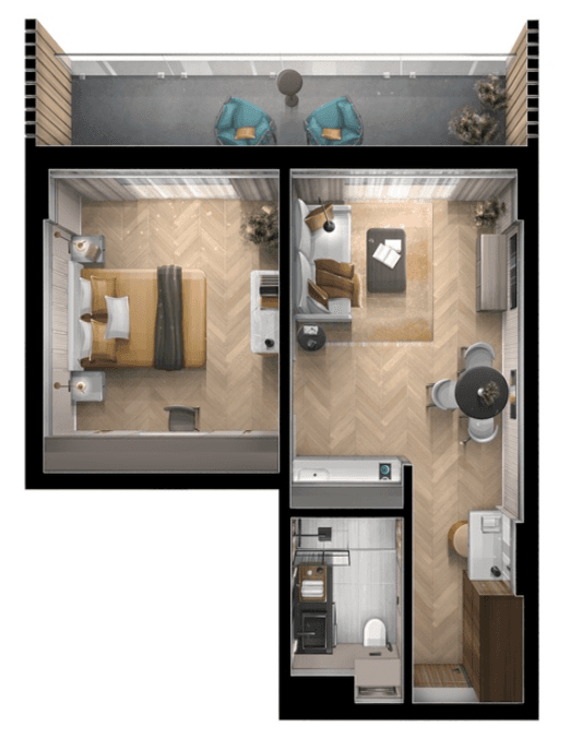 一居室公寓，54.43 m²，7 层，位于“Queen's residence”