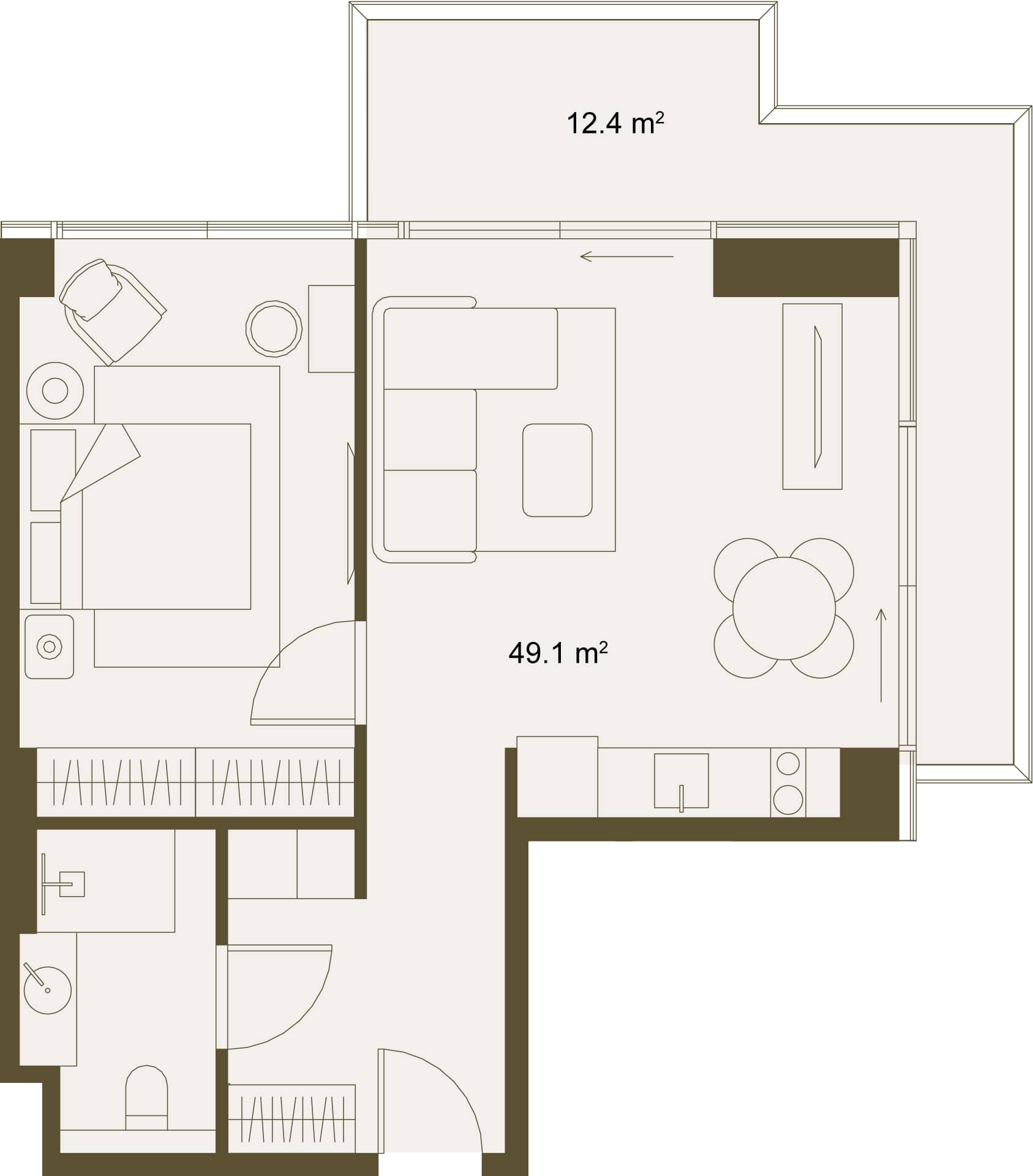 1-ოთახიანი ბინა, 61.4 მ², სართული 4 -ში "NEXT GARDENS"