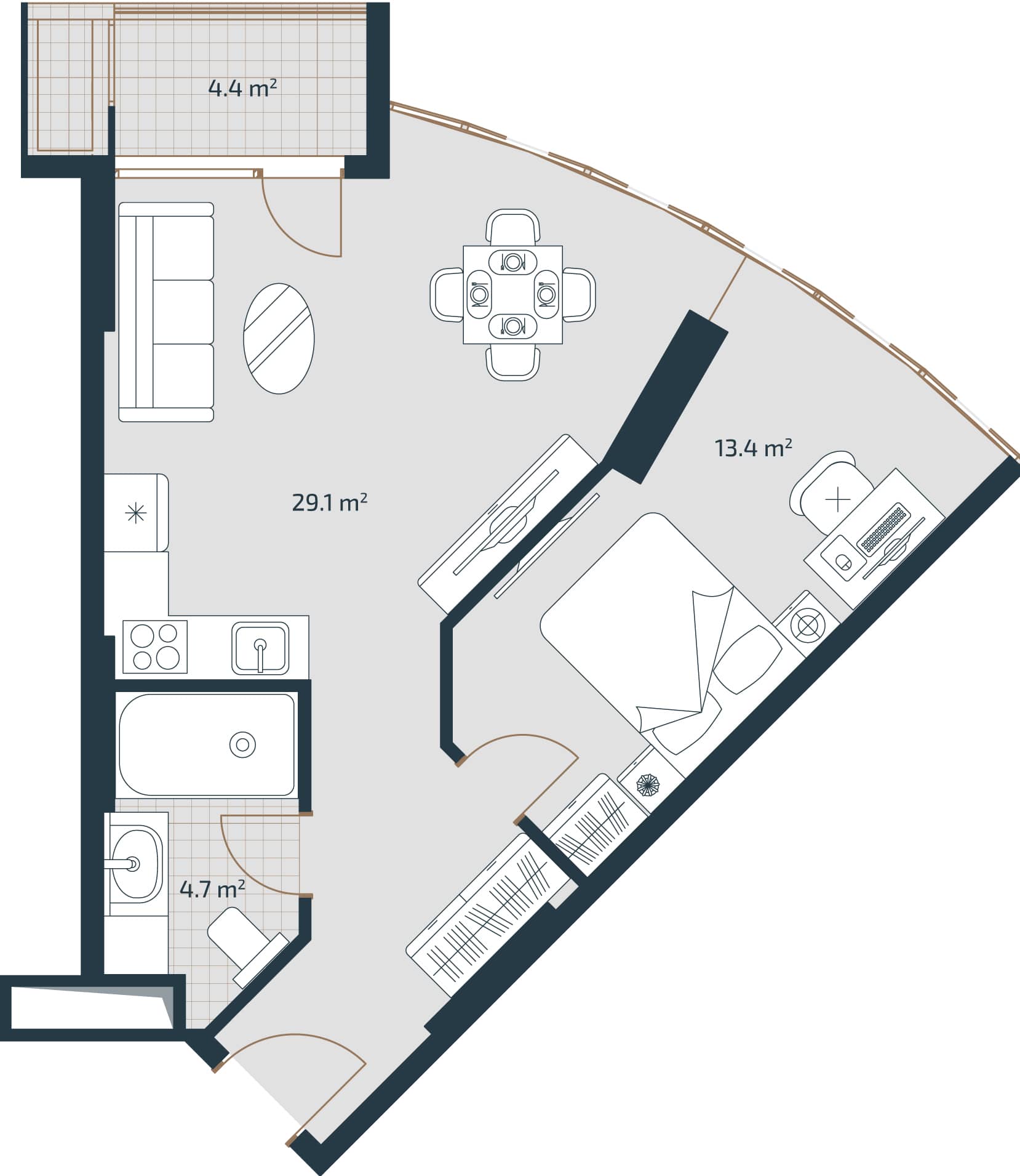 1-bedroom apartment, 51.6 m², Floor 20 in "Artex Parkline"