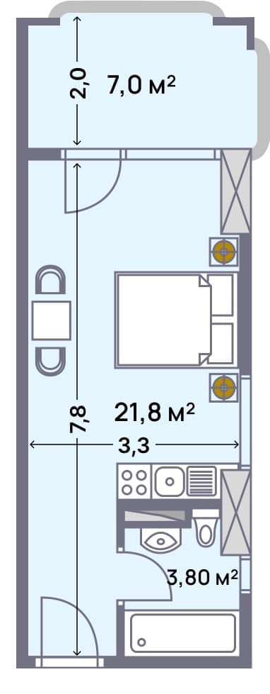 Квартира, 32.6 м², 9 этаж в ЖК "Wyndham Grand Aqua"