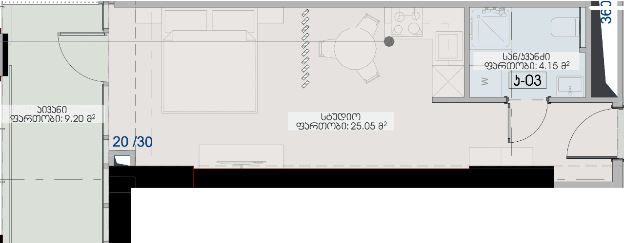 单间，38.4 m²，17 层，位于“Geuz Towers”