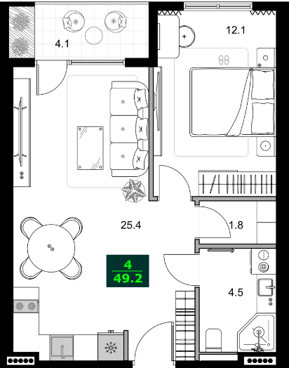 2-комнатная квартира, 49.2 м², 6 этаж в ЖК "SUMMER 365"