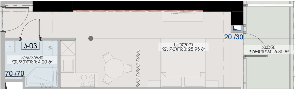 studio, 36.95 m², 22 floor, Geuz Towers in Batumi