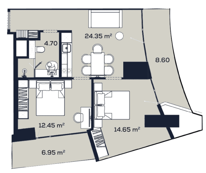 2-комнатная квартира, 71.7 м², 2 этаж в ЖК "Alliance Centropolis"