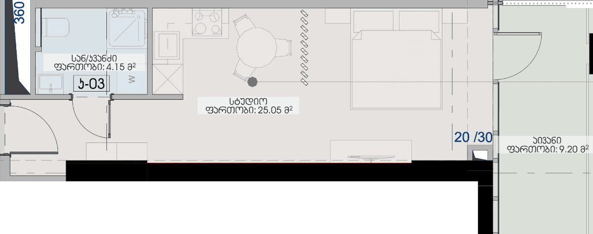 studio, 38.4 m², 20 floor, Geuz Towers in Batumi