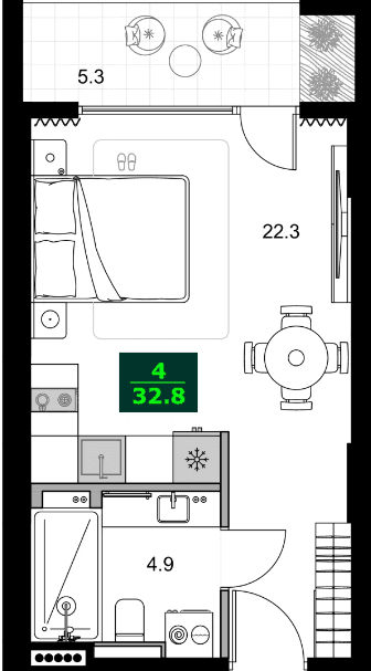 1-bedroom apartment, 32.8 m², 5 floor, SUMMER 365 in Batumi