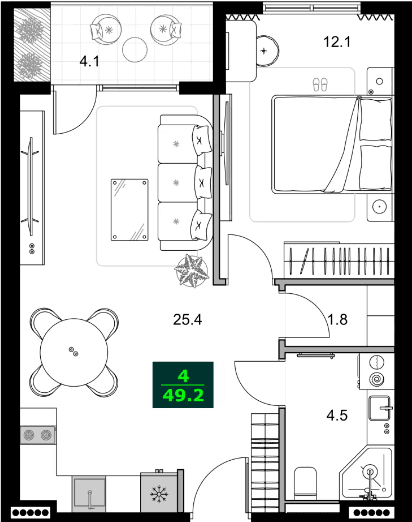2-комнатная квартира, 49.2 м², 2 этаж в ЖК "SUMMER 365"