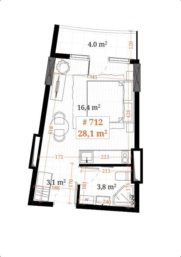 studio, 28.1 m², 17 floor, White Sails in Batumi