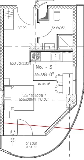 studio, 37.7 m², 6 floor, Mardi Hills in Batumi