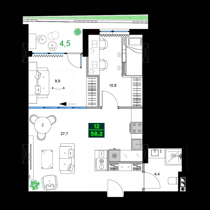 3-bedroom apartment, 58.2 m², 9 floor in "SUMMER 365"
