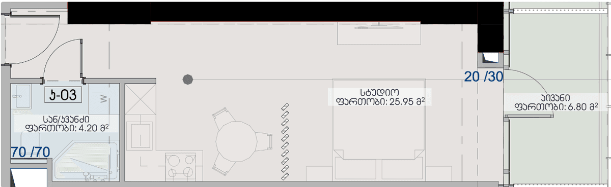 studio, 36.95 m², 27 floor, Geuz Towers in Batumi