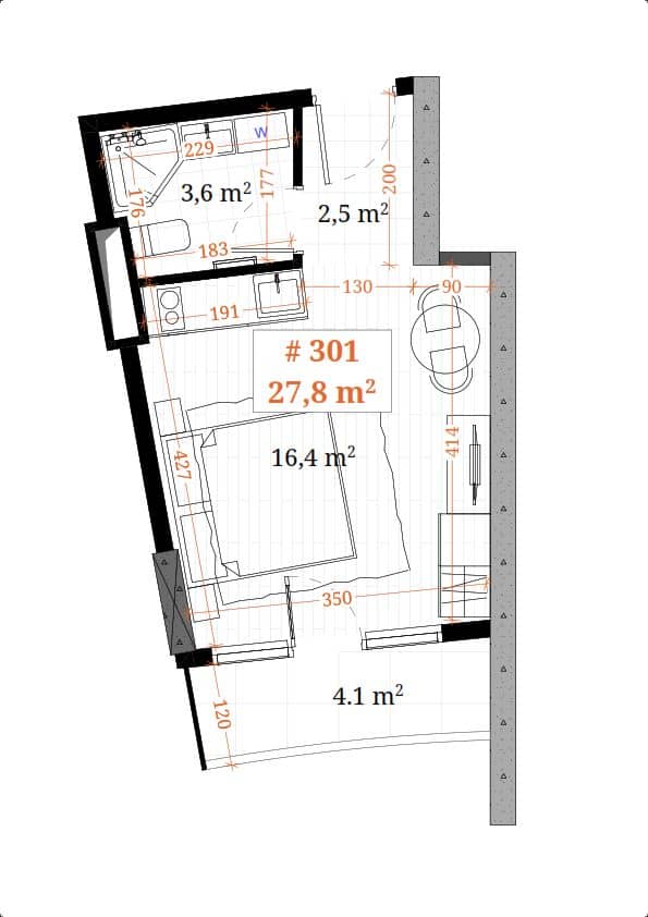 studio, 27.8 m², 3 floor in "White Sails"