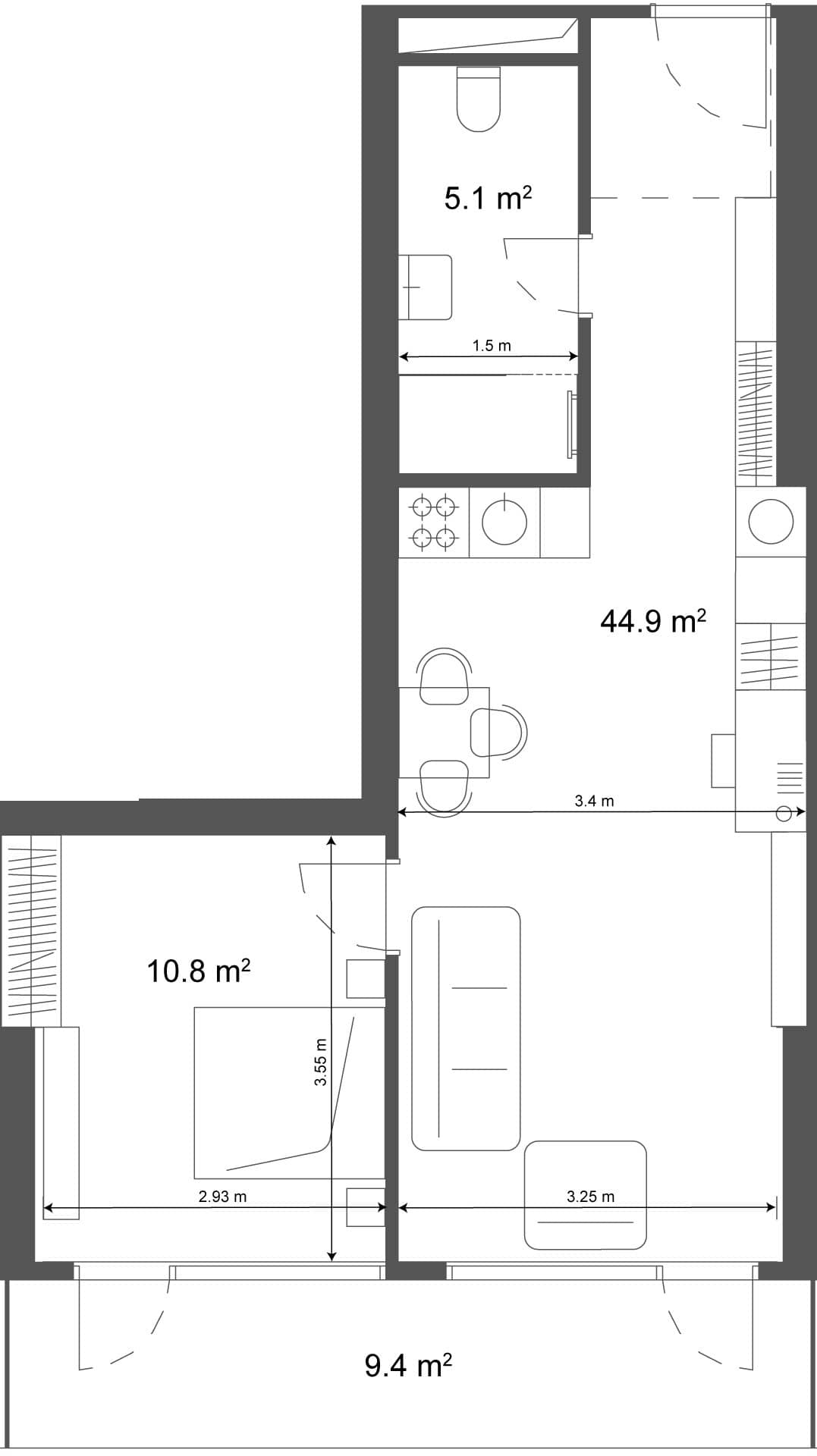 1-комнатная квартира, 54.3 м², 29 этаж в ЖК "Ramada Residences"