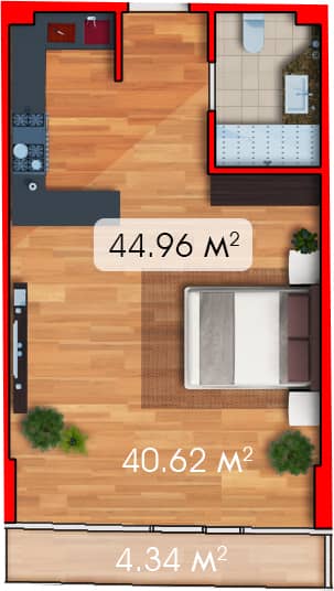 Студия, 44.96 м², 11 этаж в ЖК "Batumi View"