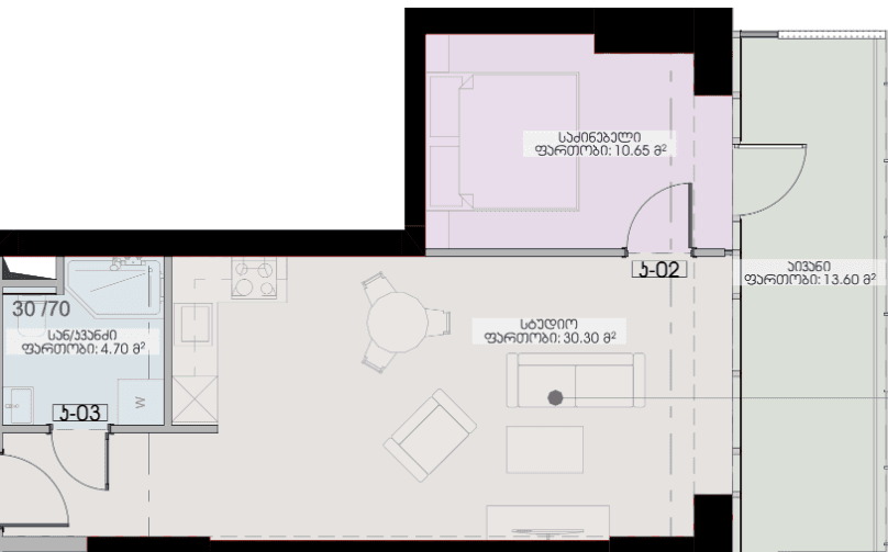 1-комнатная квартира, 59.25 м², 16 этаж в ЖК "Geuz Towers"