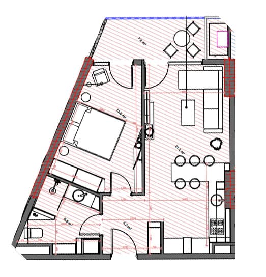 一居室公寓，54.6 m²，15 层，位于“Tekto Location”