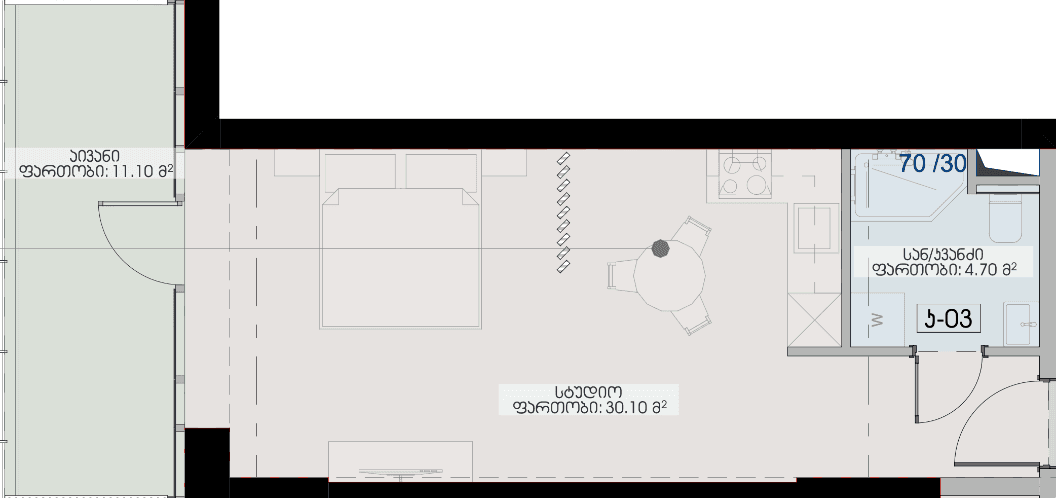 studio, 45.9 m², 23 floor, Geuz Towers in Batumi