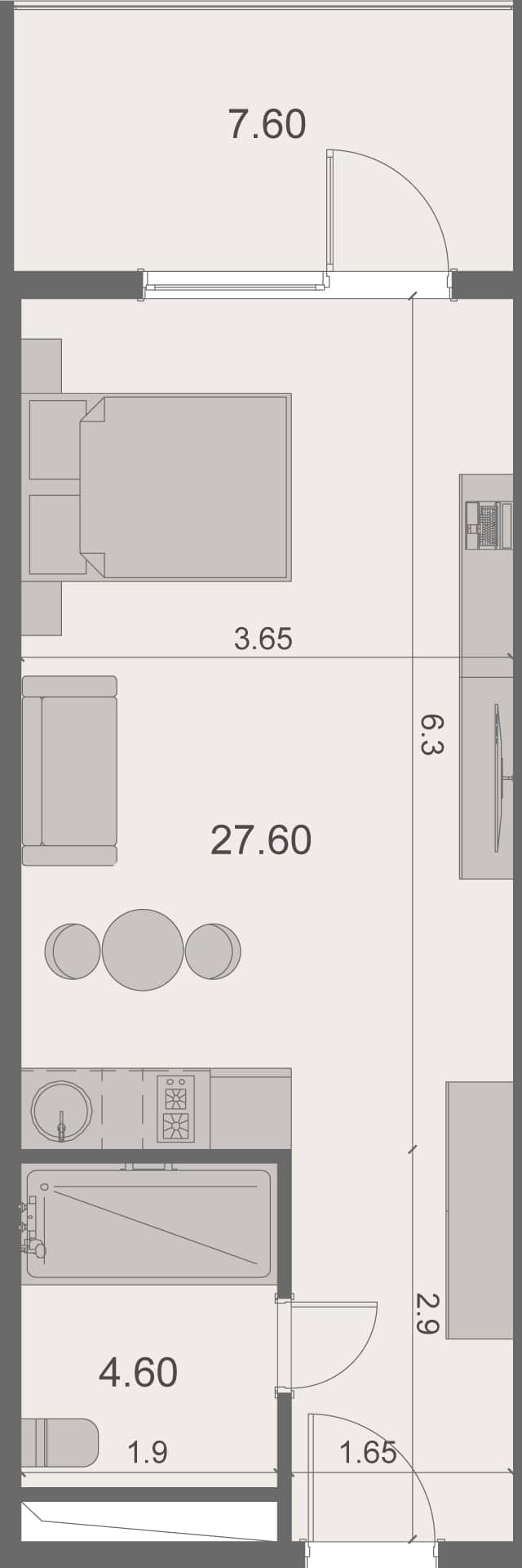 studio, 40.1 m², 14 floor, Stay & Rent in Batumi