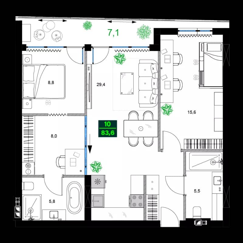 3-bedroom apartment, 83.6 m², 3 floor in "SUMMER 365"