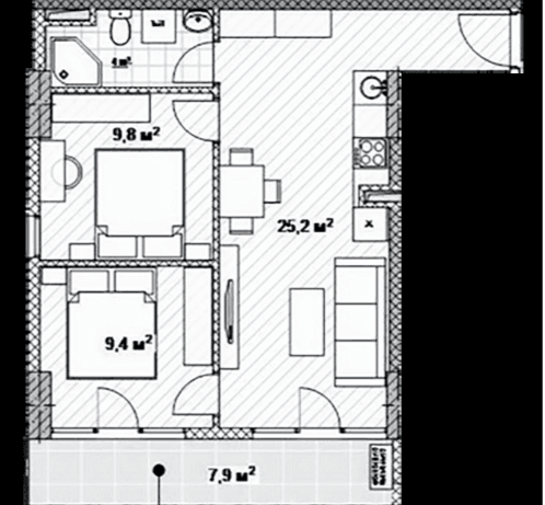 2-bedroom apartment, 56.3 m², 20 floor, Next Apartments in Batumi