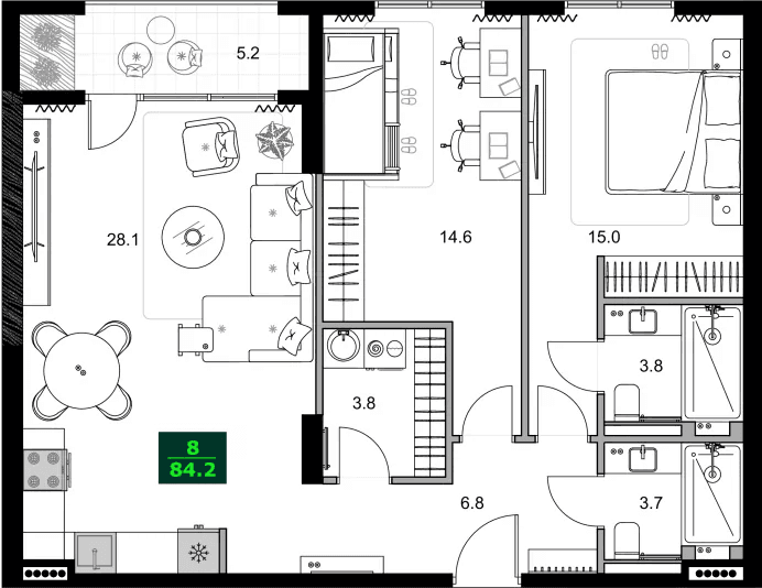 3-bedroom apartment, 84.2 m², 5 floor, SUMMER 365 in Batumi