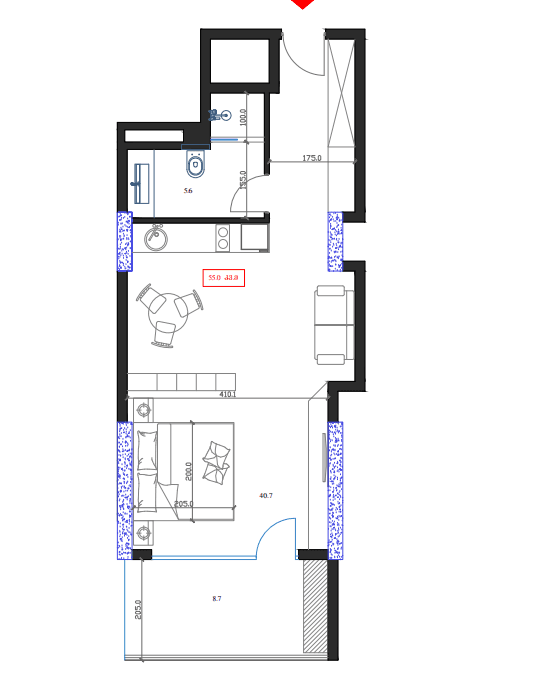 单间，55 m²，16 层，位于“Marina Club”