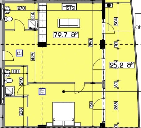 1-bedroom apartment, 104.9 m², 9 floor in "Swiss village"