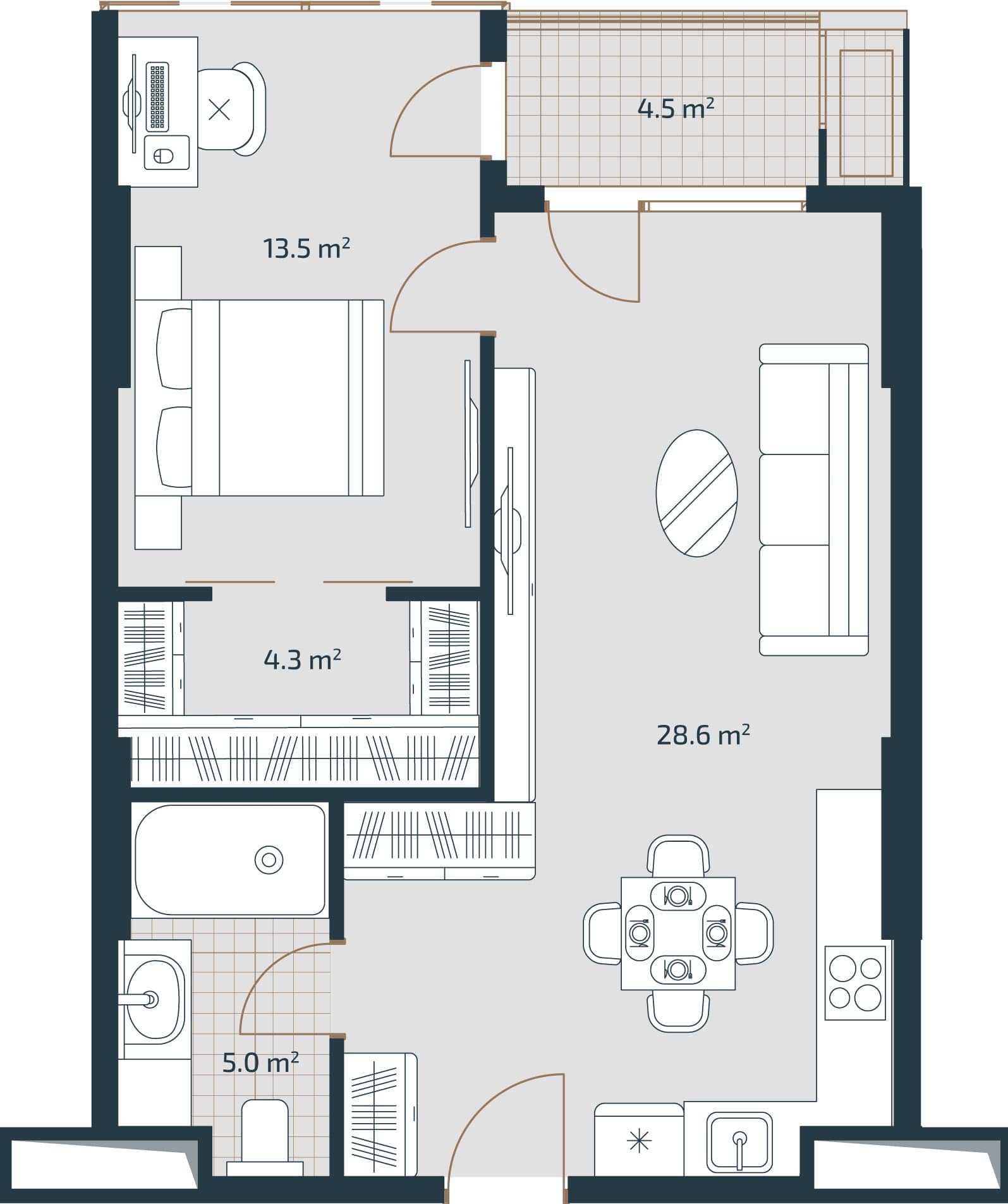 1-комнатная квартира, 55.9 м², 17 этаж в ЖК "Artex Parkline"