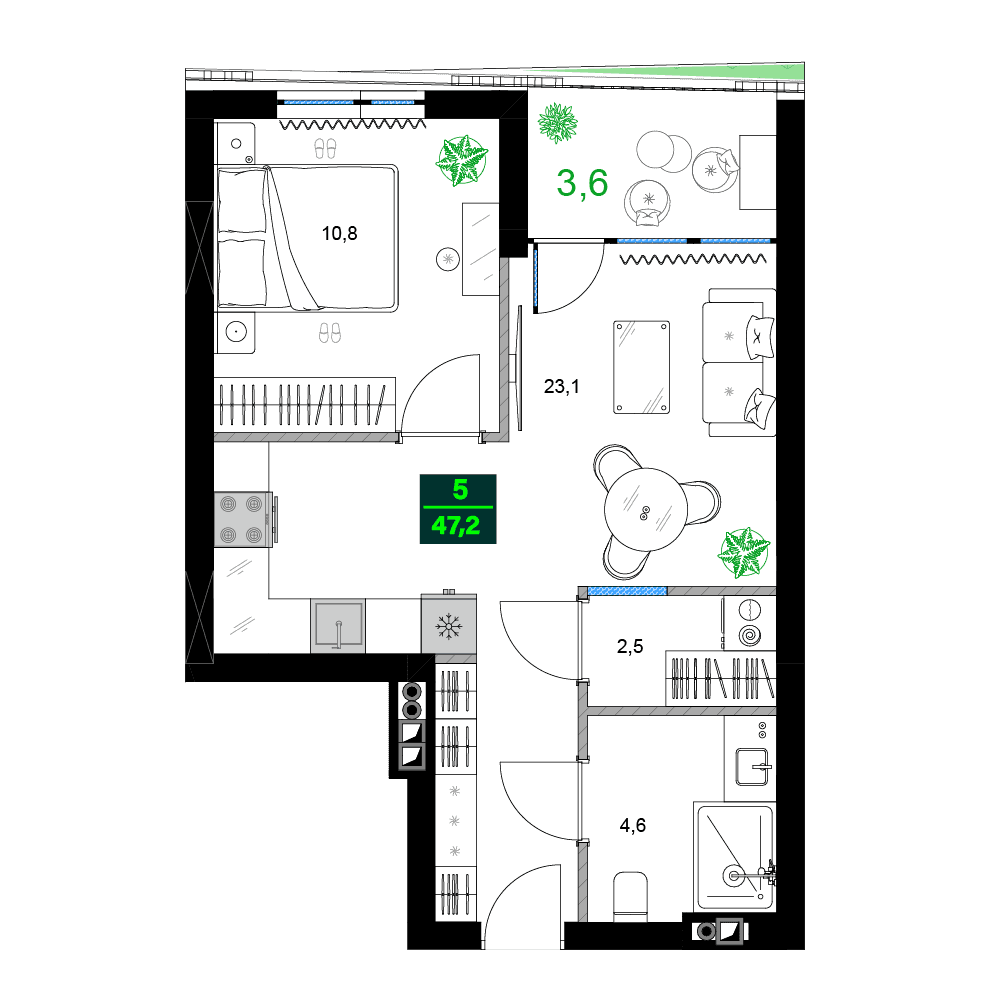 2-комнатная квартира, 47.2 м², 3 этаж в ЖК "SUMMER 365"