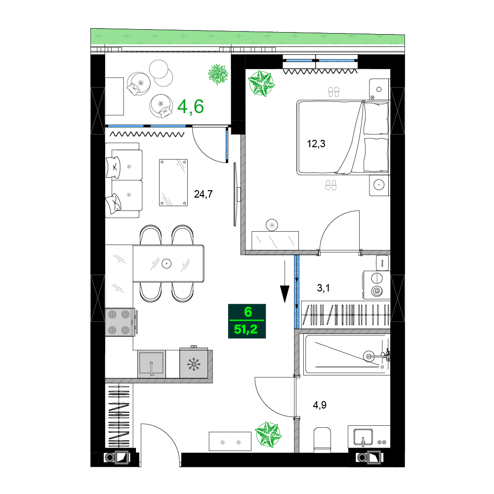 2-комнатная квартира, 51.2 м², 10 этаж в ЖК "SUMMER 365"