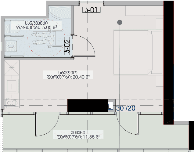 studio, 36.8 m², 24 floor in "Geuz Towers"