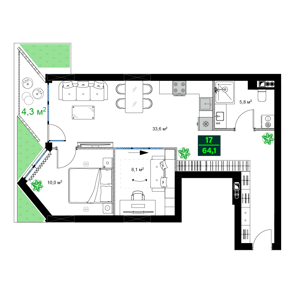 3-bedroom apartment, 64.1 m², 3 floor in "SUMMER 365"