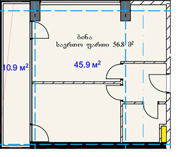 2-bedroom apartment, 56.8 m², 19 floor in "A.Sector Megobroba"