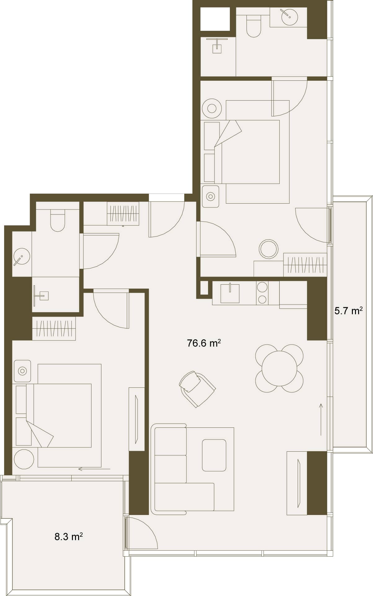 2-bedroom apartment, 89.6 m², Floor 3 in "NEXT GARDENS"