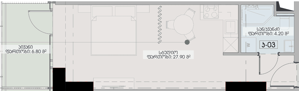 studio, 38.9 m², 16 floor, Geuz Towers in Batumi