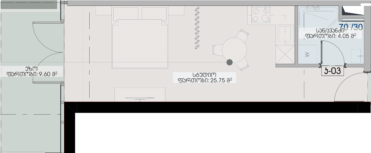 studio, 39.4 m², 4 floor in "Geuz Towers"