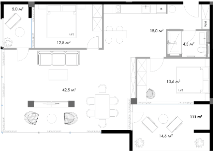 2-bedroom apartment, 111 m², 2 floor, Salibauri Hills in Batumi