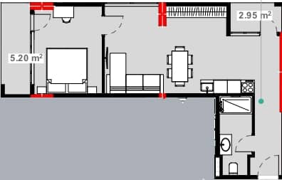 1-bedroom apartment, 57.7 m², 5 floor in "Lemon Garden"