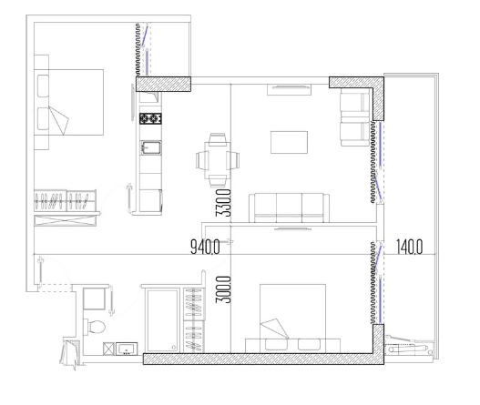 3-bedroom apartment, 72.8 m², 34 floor in "Intourist Residence"