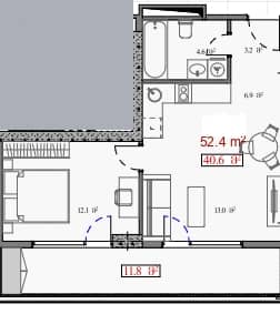 1-bedroom apartment, 52.4 m², 15 floor, Serenade in Batumi