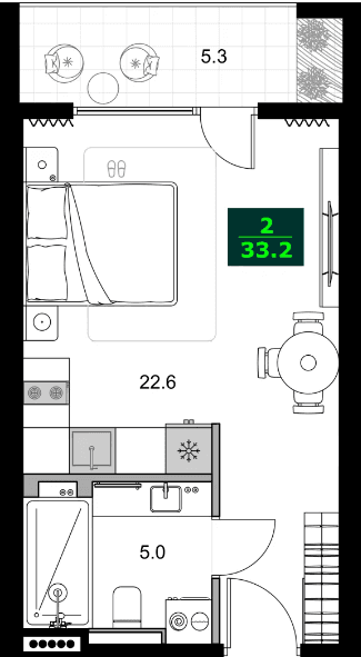 1-комнатная квартира, 33.2 м², 9 этаж в ЖК "SUMMER 365"