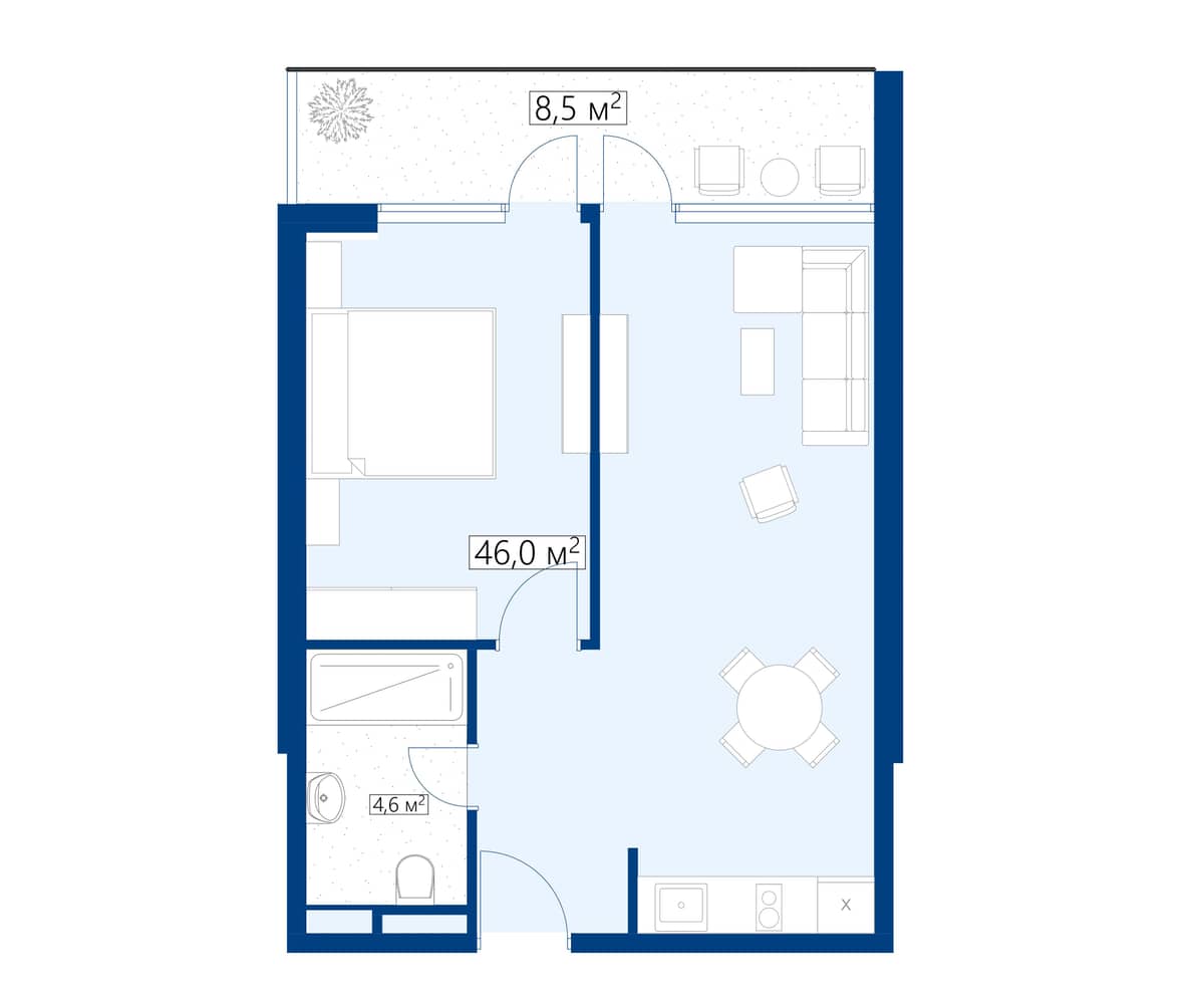 1-bedroom apartment, 54.5 m², 27 floor, Calligraphy Towers in Batumi