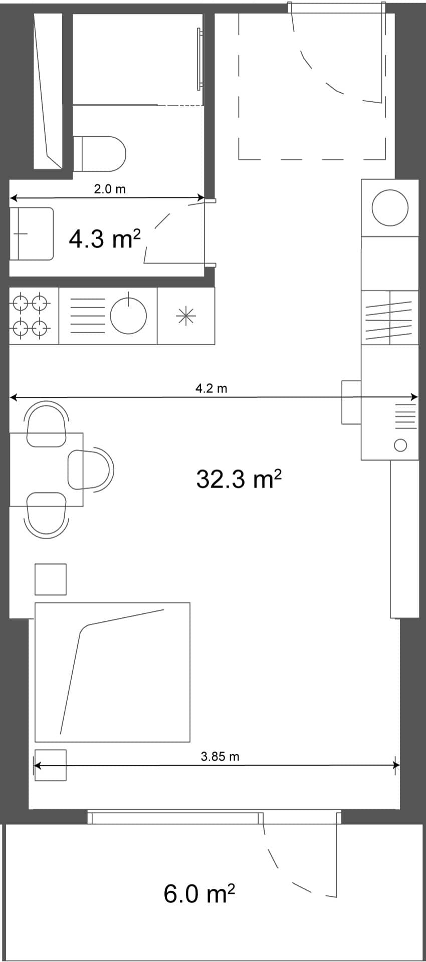 სტუდიო, 38.3 მ², 28 სართული,  ბათუმში