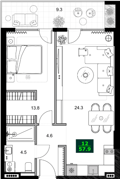 2-bedroom apartment, 57.9 m², 9 floor in "SUMMER 365"