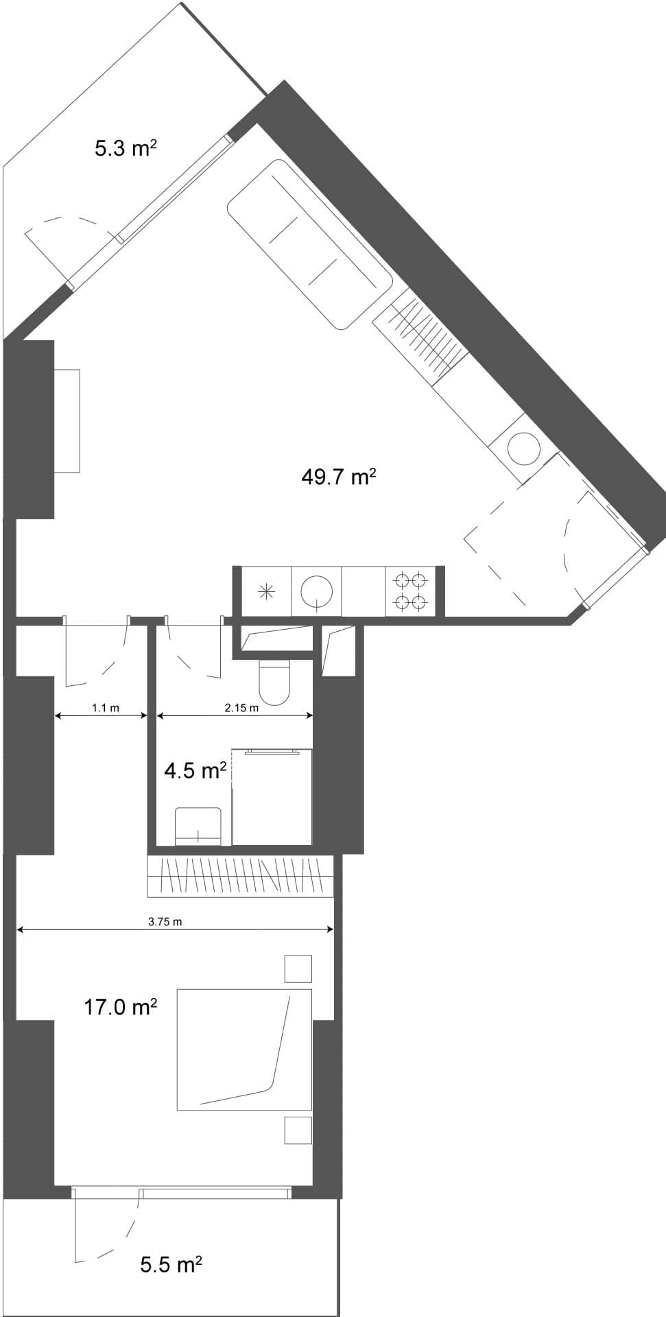 1-комнатная квартира, 60.5 м², 23 этаж в ЖК "Ramada Residences"