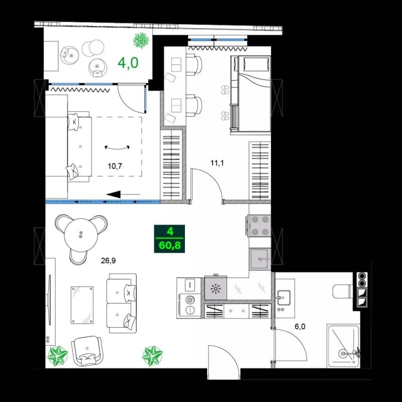 3-bedroom apartment, 60.8 m², 3 floor in "SUMMER 365"