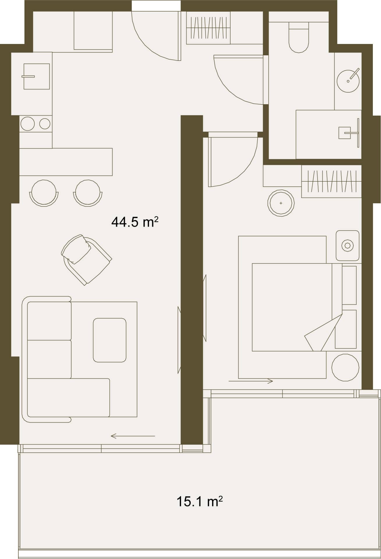 1-ოთახიანი ბინა, 59.6 მ², სართული 2 -ში "NEXT GARDENS"