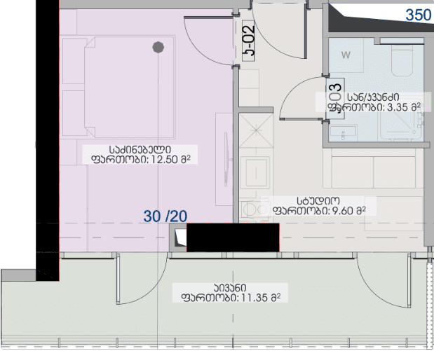 1-bedroom apartment, 36.8 m², 29 floor, Geuz Towers in Batumi