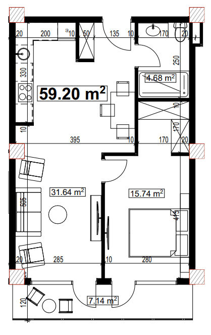 1-комнатная квартира, 59.2 м², 6 этаж в ЖК "Compact House"